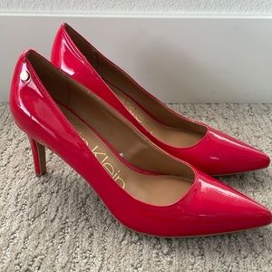 Calvin Klein Womens Red Nilly High Heel Pumps Patent Leather Pointed - Size 9